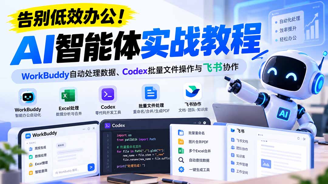 【无水印】告别低效办公！《AI智能体实战教程》WorkBuddy自动处理数据、Codex批量文件操作与飞书协作-鑫梵淘