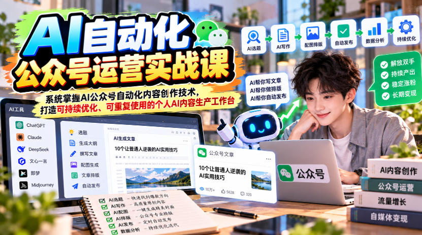 AI自动化公众号运营实战课，系统掌握AI公众号自动化内容创作技术，打造可持续优化、可重复使用的个人AI内容生产工作台-鑫梵淘
