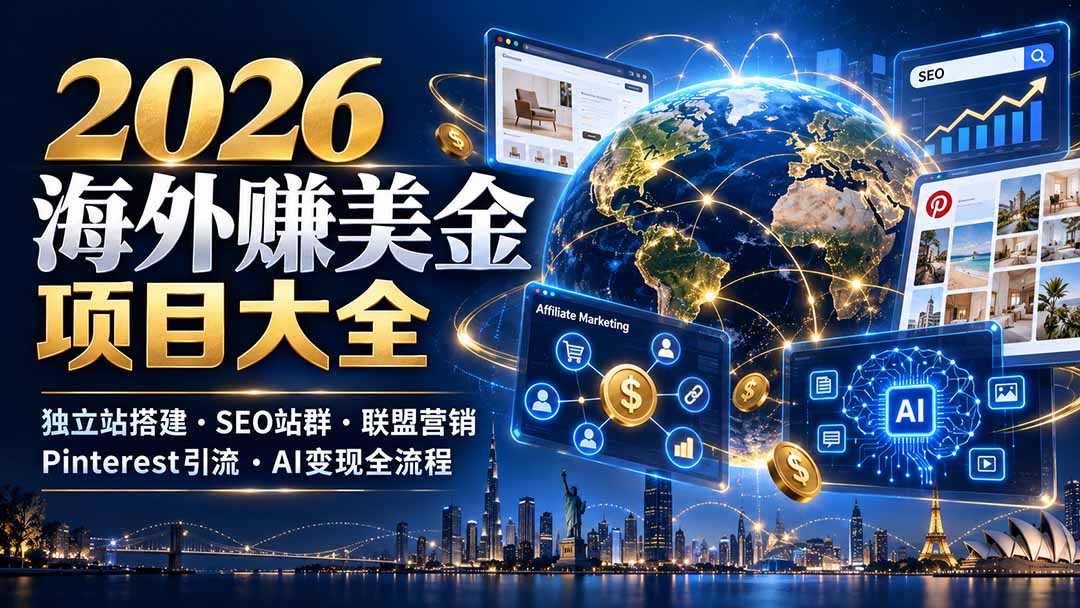 2026海外赚美金项目大全：独立站搭建、SEO站群、联盟营销、Pinterest引流与AI变现全流程-鑫梵淘