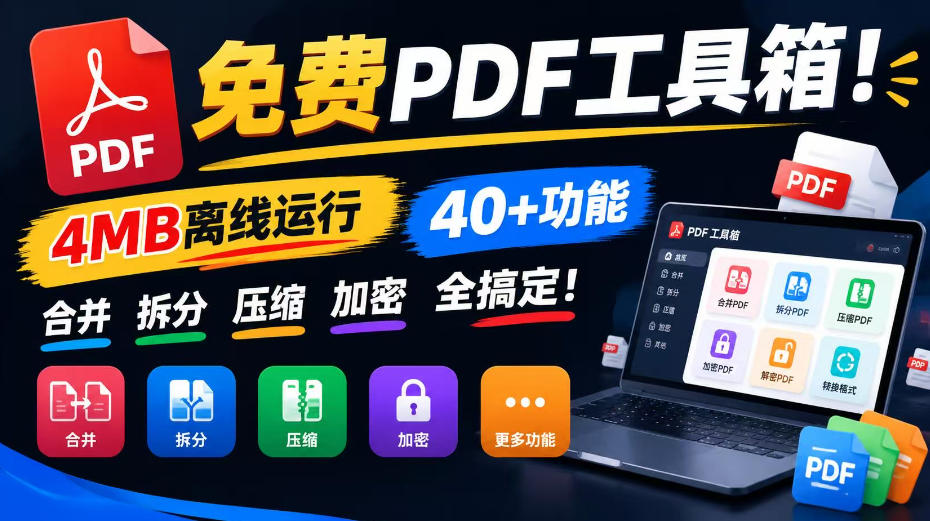 免费PDF工具箱！4MB离线运行，40+功能，合并拆分压缩加密全搞定！-鑫梵淘
