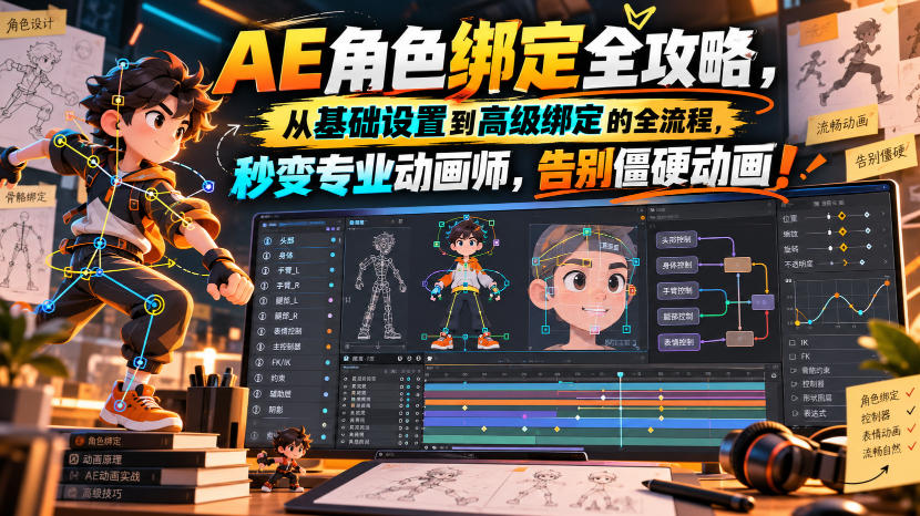 【无水印】AE角色绑定全攻略，从基础设置到高级绑定的全流程，秒变专业动画师，告别僵硬动画！【原创双语字幕】-鑫梵淘