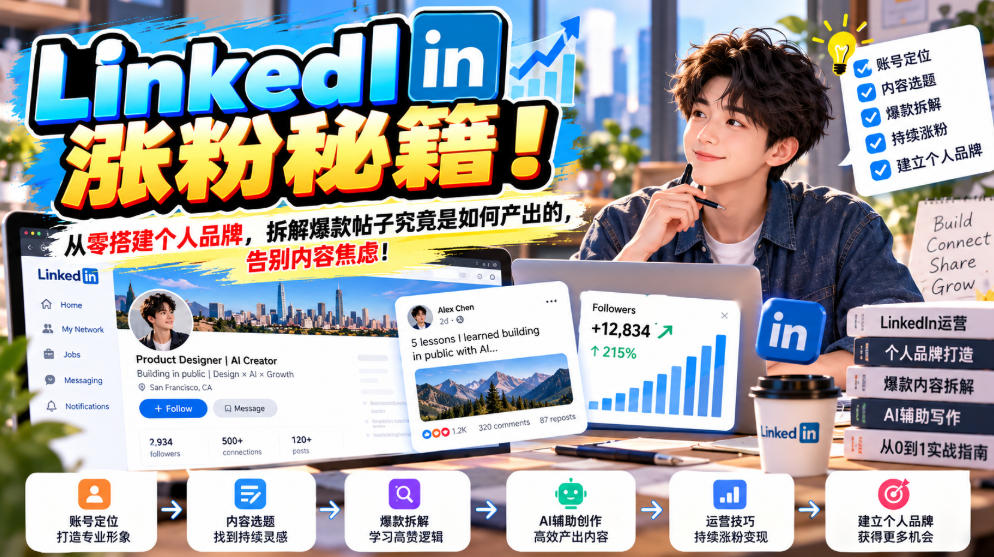 LinkedIn涨粉秘籍！从零搭建个人品牌，拆解爆款帖子究竟是如何产出的，告别内容焦虑！【原创双语字幕】-鑫梵淘