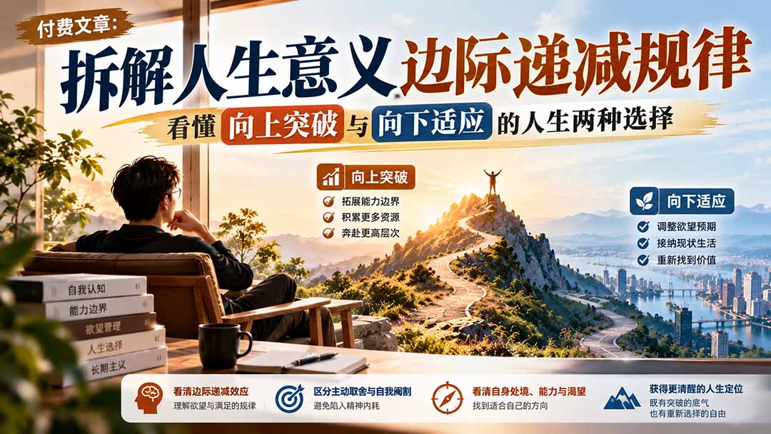 付费文章：拆解人生意义边际递减规律，看懂向上突破与向下适应的人生两种选择-鑫梵淘