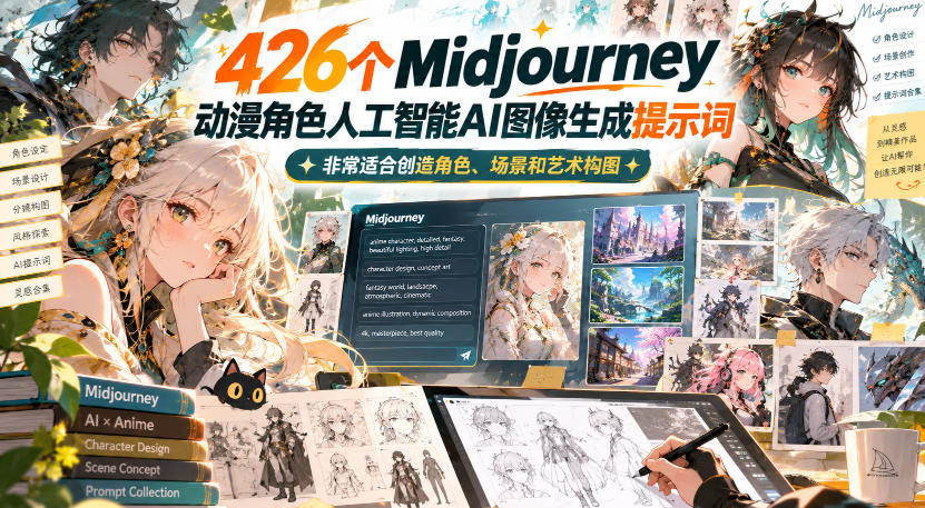 426个Midjourney动漫角色人工智能AI图像生成提示词，非常适合创造角色、场景和艺术构图-鑫梵淘