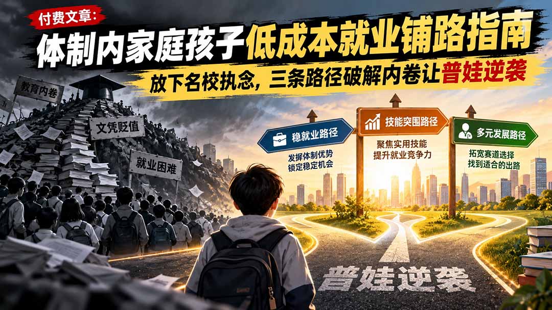 付费文章：体制内家庭孩子低成本就业铺路指南，放下名校执念，三条路径破解内卷让普娃逆袭-鑫梵淘