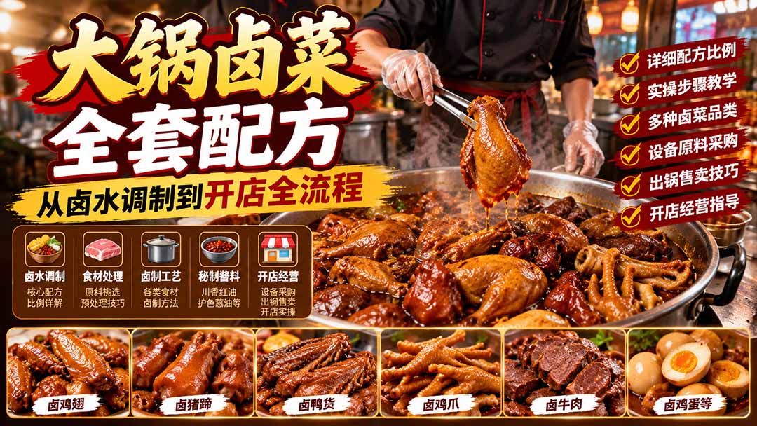 大锅卤菜全套配方，从卤水调制到开店全流程，感觉学会了去摆摊也不错-鑫梵淘