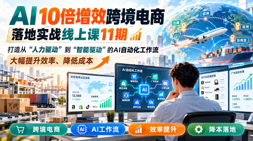 AI 10倍增效跨境电商落地实战线上课11期，打造从人力驱动到智能驱动的AI自动化工作流，大幅提升效率、降低成本-鑫梵淘
