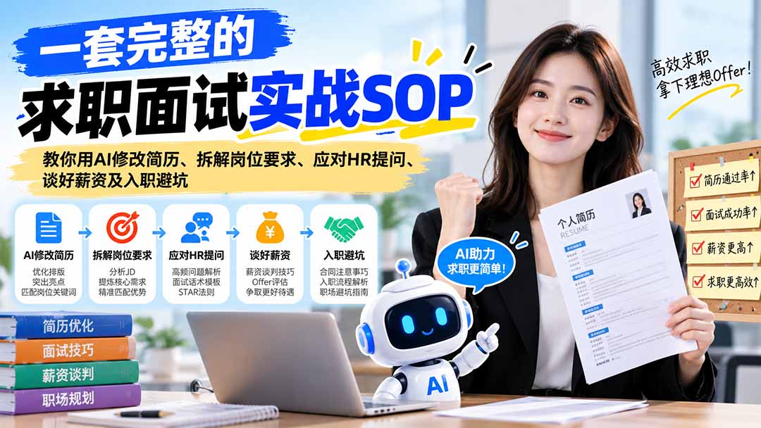 一套完整的求职面试实战SOP：教你用AI修改简历、拆解岗位要求、应对HR提问、谈好薪资及入职避坑-鑫梵淘
