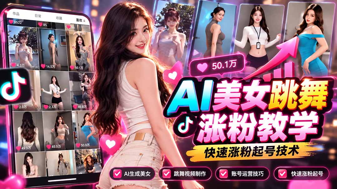 AI美女跳舞涨粉教学，AI生成美女，跳舞视频制作，账号运营与快速起号涨粉-鑫梵淘