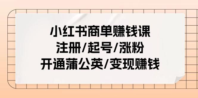 小红书商单赚钱课：注册/起号/涨粉/开通蒲公英/变现赚钱(25节课)-鑫梵淘