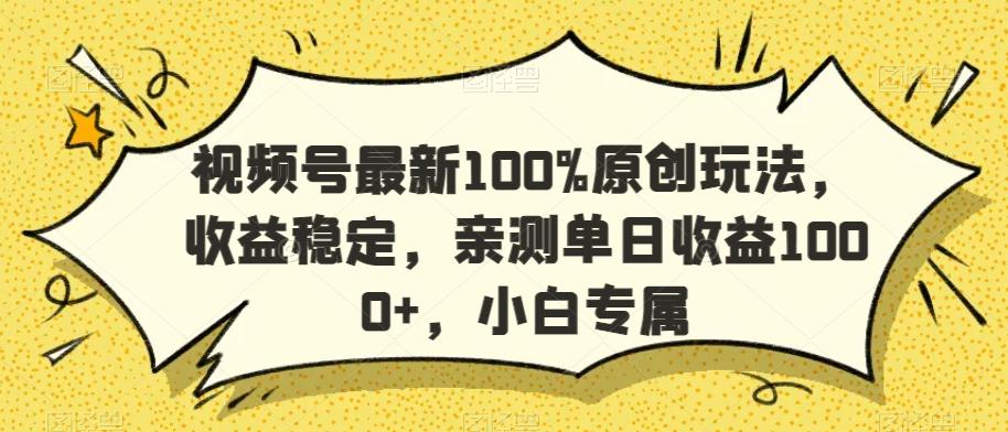 视频号最新100%原创玩法，收益稳定，亲测单日收益1000+，小白专属【揭秘】-鑫梵淘