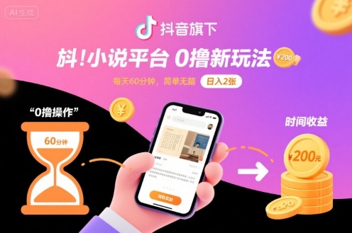 抖音旗下小说平台0撸新玩法，每天挂G60分钟，简单无脑，日入2张【揭秘】-鑫梵淘