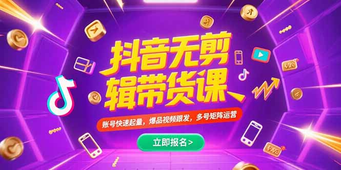 抖音不剪辑带货课，账号快速起量，爆品视频跟发，多号矩阵运营-鑫梵淘