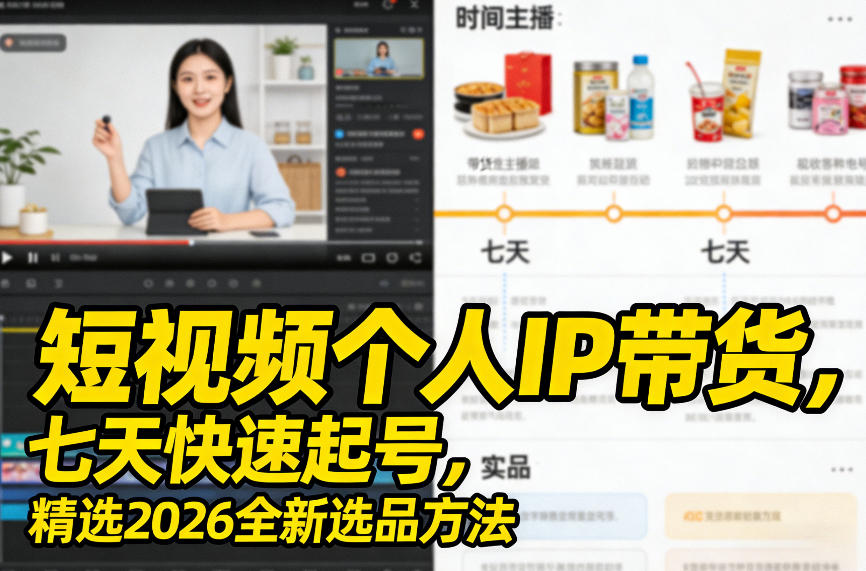 短视频个人IP带货，七天快速起号，精选2026全新选品方法-鑫梵淘