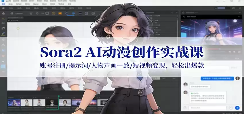 Sora2 AI动漫创作实战课：账号注册/提示词/人物声画一致/短视频变现，轻松出爆款-鑫梵淘