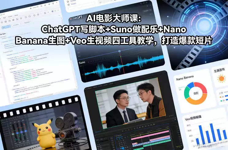 AI电影大师课：ChatGPT写脚本+Suno做配乐+Nano Banana生图+Veo生视频，打造爆款短片-鑫梵淘