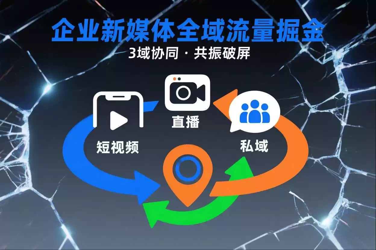 短视频全域商业模式，企业新媒体全域流量掘金，3域协同，共振破屏，短视频-直播-私域-地域-鑫梵淘