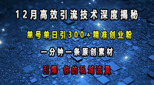 最新高效引流技术深度揭秘 ，单号单日引300+精准创业粉，一分钟一条原创素材，引爆你的私域流量-鑫梵淘