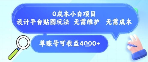 0成本小白项目，设计平台贴图玩法，无需维护，无需成本，单账号单月可产生收益4k+-鑫梵淘