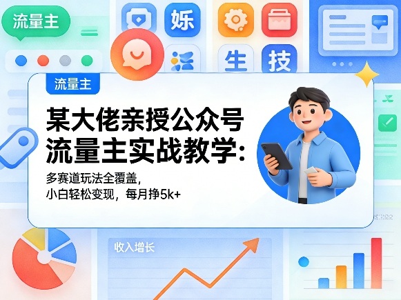 某大佬亲授公众号流量主实战教学：多赛道玩法全覆盖，小白轻松变现，每月多挣5k+-鑫梵淘