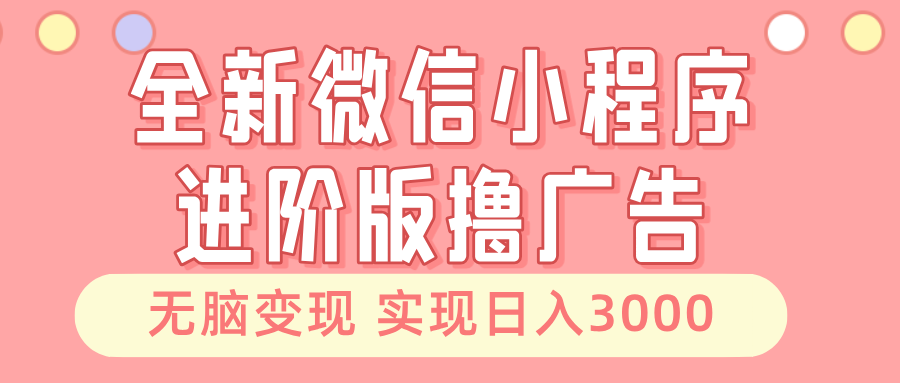 全新微信小程序进阶版撸广告 无脑变现睡后也有收入 日入3000＋-鑫梵淘