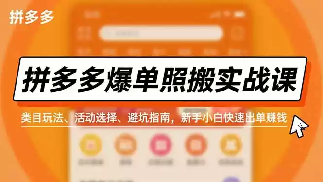 拼多多爆单照搬实战课，类目玩法、活动选择、避坑指南，新手小白快速出单赚钱-鑫梵淘