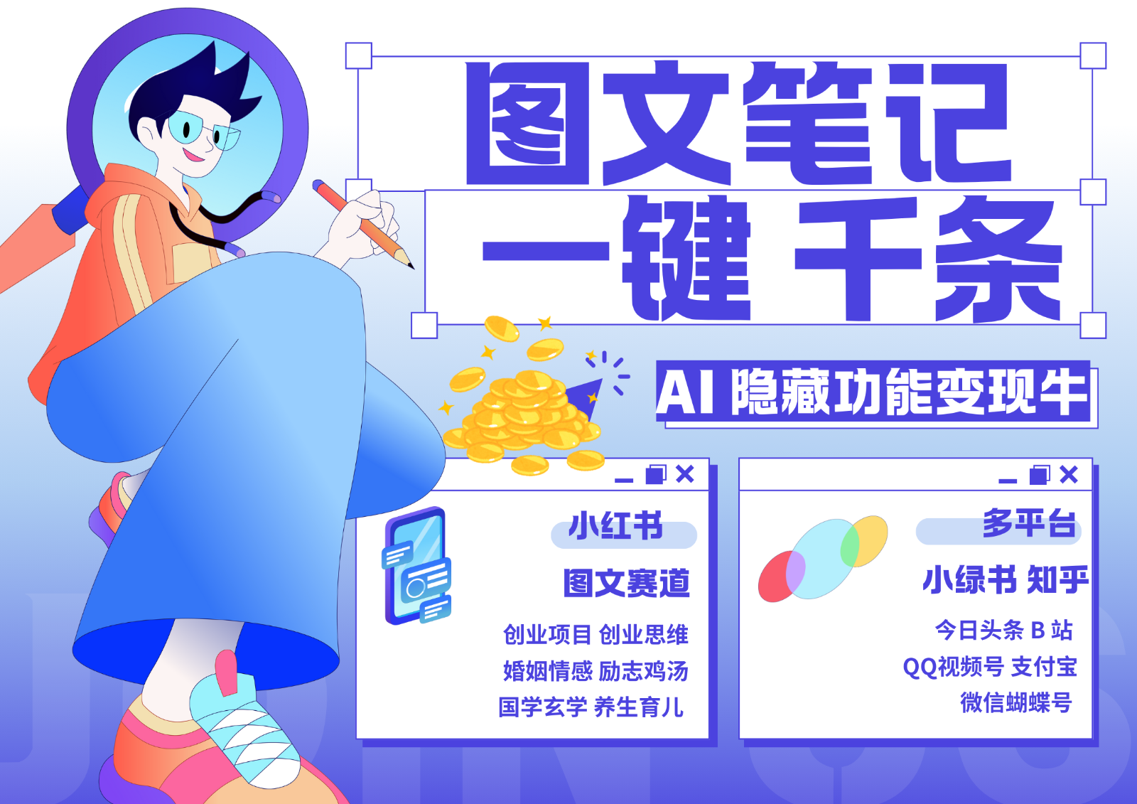 1键生成数千条图文 创业国学 秒生笔记 小红书小绿书图文 轻松引流 变现30000+-鑫梵淘