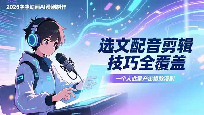 2026字字动画AI漫剧制作-1期，选文配音剪辑技巧全覆盖，一个人就能批量产出爆款漫剧-鑫梵淘