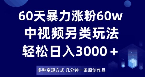 60天暴力涨粉60W，中视频另类玩法，日入3000＋，几分钟一条原创作品多种变现方式-鑫梵淘