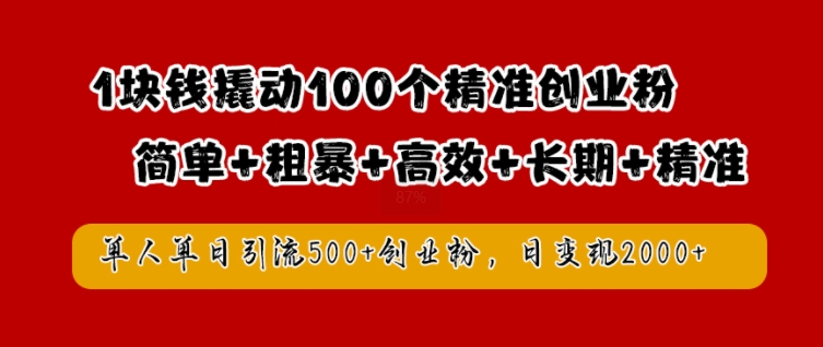 1块钱撬动100个精准创业粉，简单粗暴高效长期精准，单人单日引流500+创业粉，日变现2k【揭秘】-鑫梵淘