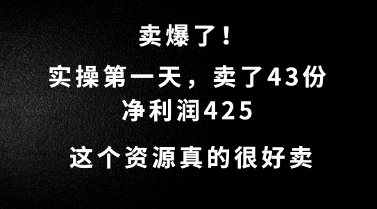 这个资源，需求很大，实操第一天卖了43份，净利润425【揭秘】-鑫梵淘