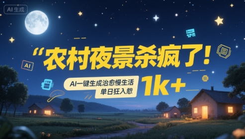 农村夜景杀疯了！AI一键生成治愈系慢生活，单日狂入1k+-鑫梵淘