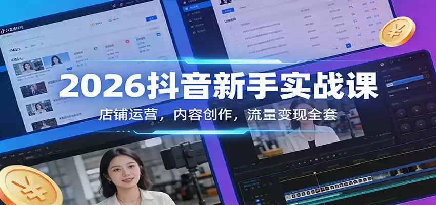 2026抖音新手实战课：店铺运营，内容创作，流量变现全套-鑫梵淘