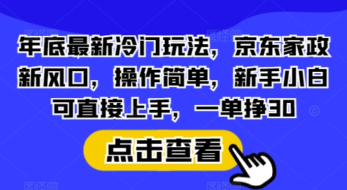 年底最新冷门玩法，京东家政新风口，操作简单，新手小白可直接上手，一单挣30【揭秘】-鑫梵淘