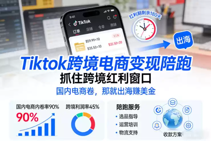 Tiktok跨境电商变现陪跑，抓住跨境红利窗口，国内电商卷，那就出海賺美金-鑫梵淘