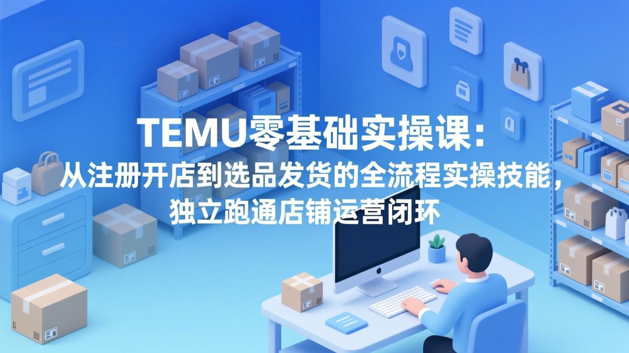 TEMU零基础实操课：从注册开店到选品发货的全流程实操技能，独立跑通店铺运营闭环-鑫梵淘
