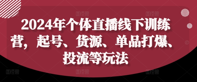 2024年个体直播训练营，起号、货源、单品打爆、投流等玩法-鑫梵淘