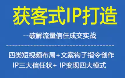 获客型IP打造，破解流量信任成，四类短视频布局+文案钩子指令创作IP三大信任状+IP变现四大模式-鑫梵淘