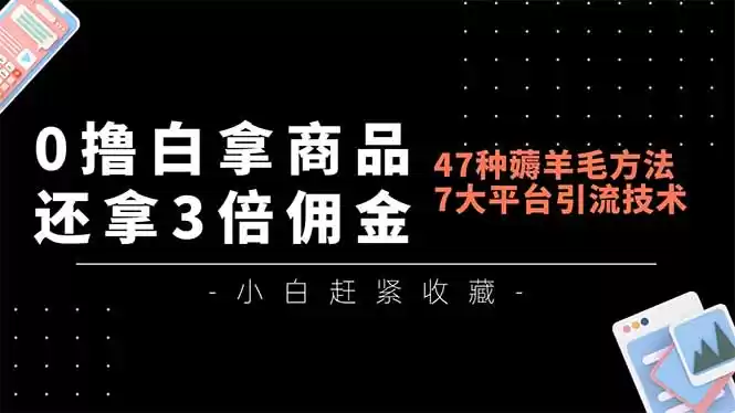 0撸白拿商品，还拿3倍佣金，47种薅羊毛方法，7大平台全方位引流技术教学，精专月入过万-鑫梵淘