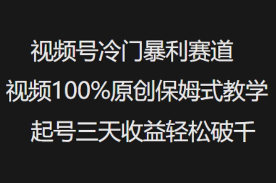 视频号冷门暴利赛道视频100%原创保姆式教学起号三天收益轻松破千-鑫梵淘