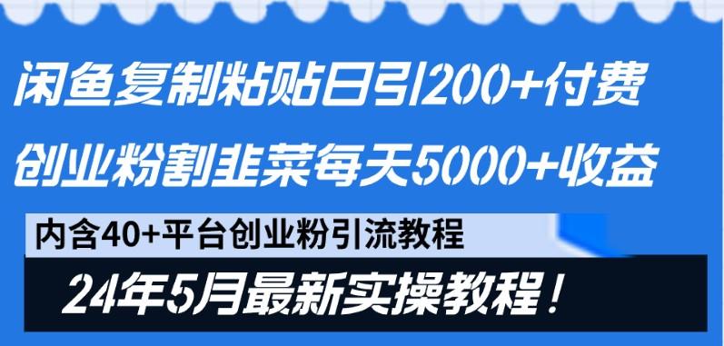 闲鱼复制粘贴日引200+付费创业粉，24年5月最新方法！割韭菜日稳定5000+收益-鑫梵淘