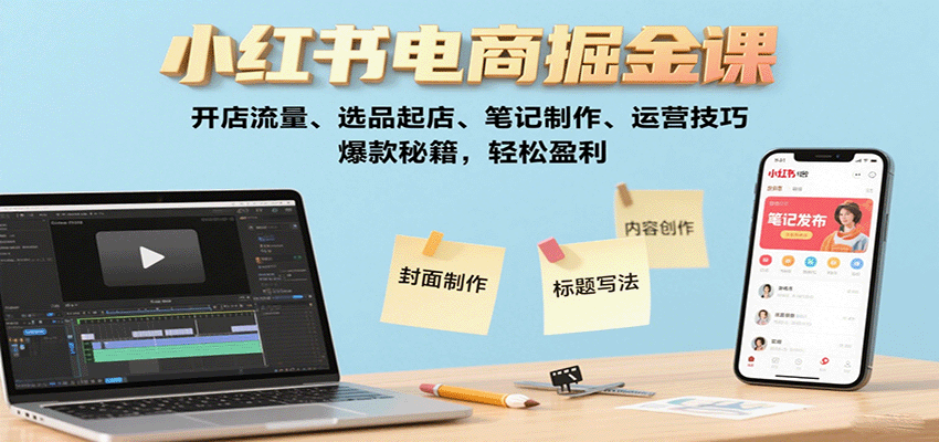 小红书电商掘金课：开店流量、选品起店、笔记制作、运营技巧，爆款秘籍，轻松盈利-鑫梵淘