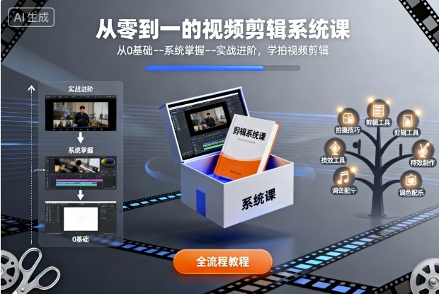 从零到一的视频剪辑系统课，从0基础–系统掌握–实战进阶，学拍视频剪辑-鑫梵淘