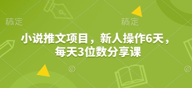 小说推文项目，新人操作6天，每天3位数分享课-鑫梵淘