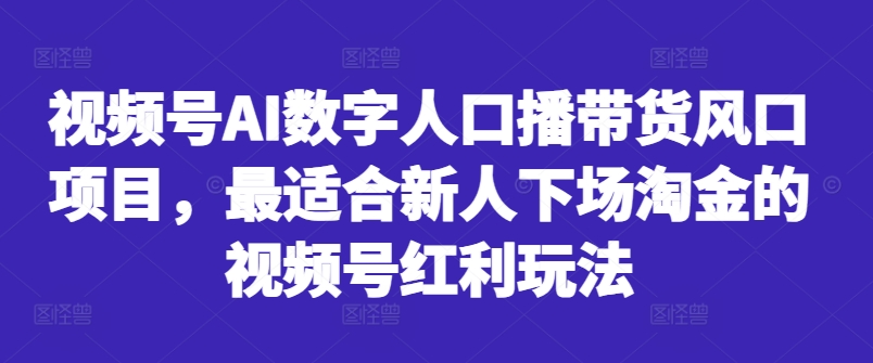视频号AI数字人口播带货风口项目，最适合新人下场淘金的视频号红利玩法-鑫梵淘