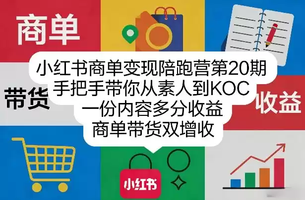 小红书商单变现陪跑营第20期，手把手带你从素人到KOC，一份内容多分收益，商单带货双增收-鑫梵淘