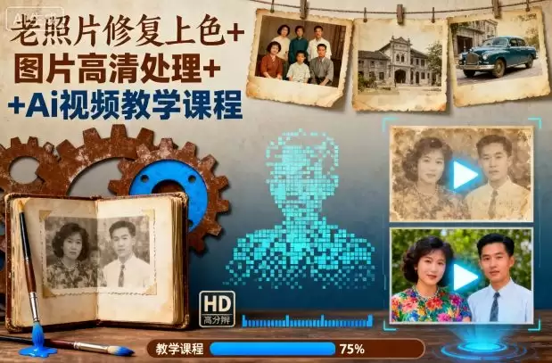 老照片修复上色+图片高清处理+Ai视频教学课程-鑫梵淘