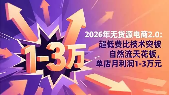 2026年无货源电商2.0【更新】：超低费比技术突破自然流天花板，单店月利润1-3万元-鑫梵淘