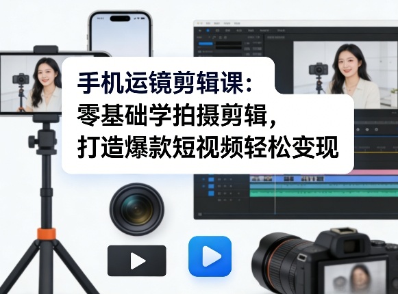 手机运镜剪辑课：零基础学拍摄剪辑，打造爆款短视频轻松变现-鑫梵淘