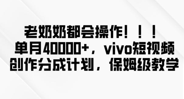 老奶奶都会操作，新平台无脑操作，单月40000+，vivo短视频创作分成计划【揭秘】-鑫梵淘